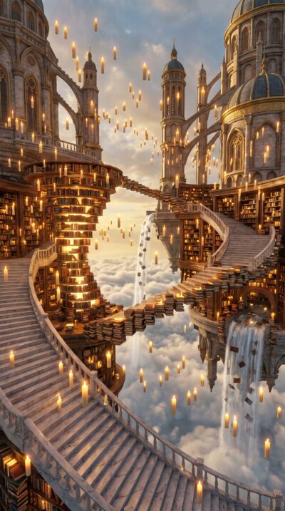 Ancient Floating Library Wallpaper